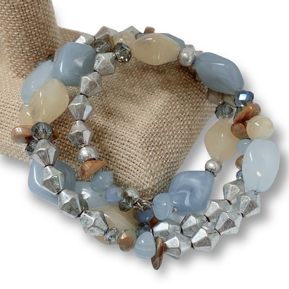 Boho Beaded Light Blue Gray Wrap Bracelet